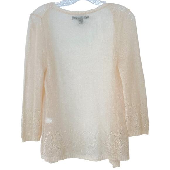 Express Pearl-Embellished Mohair Cardigan Women's M Cream Delicate 3/4 Sleeve - Picture 3 of 8